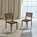 Flash Furniture Lark Outdoor Stackable Side Chair with Faux Teak Poly Slats, Set of 2 2-XU-DG-HW6036-GG